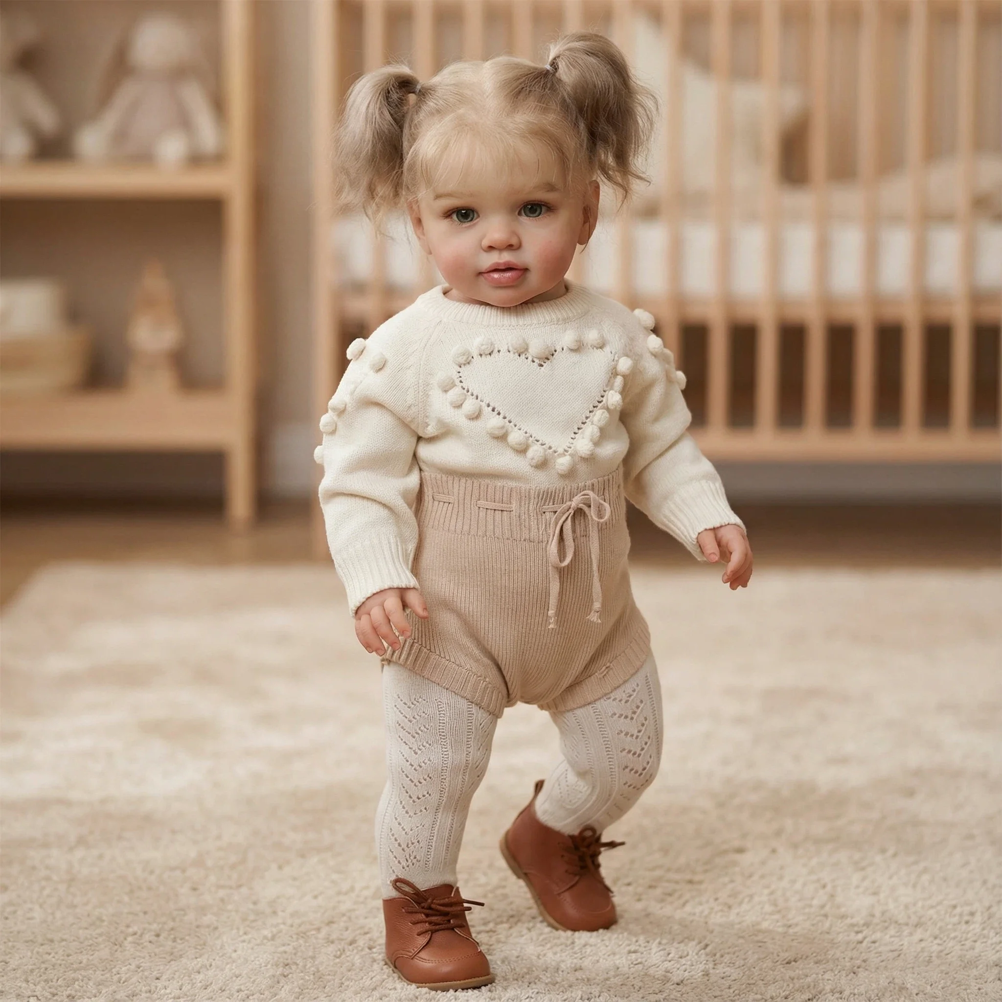 NPK 26인치 리본 토들러 인형 피파 - 사실적인 여자 아기 아트 인형 3D 피부 페인팅 완성 6개월 사이즈 수집용