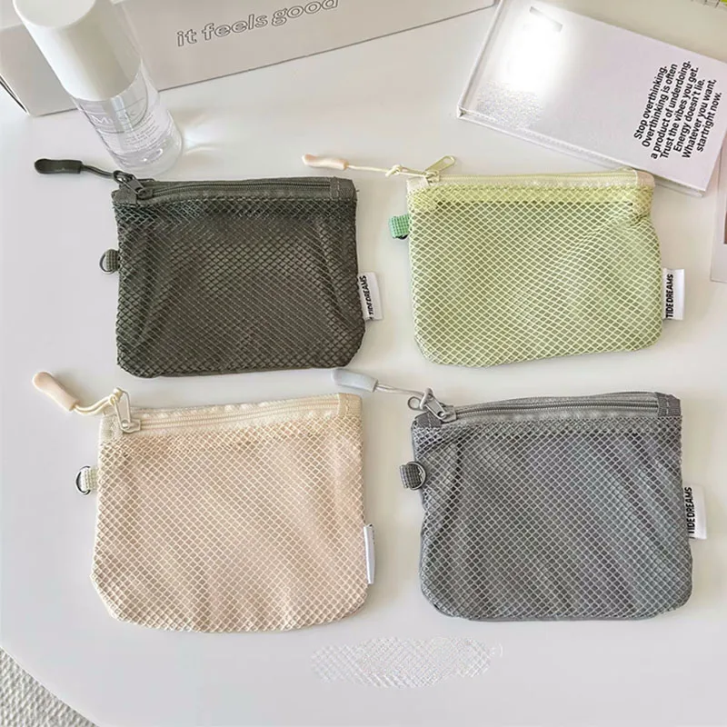 

Двухслойная сетчатая косметичка с двойной молнией, портативная сумка для монет, квадратная прозрачная дорожная косметичка для женщин