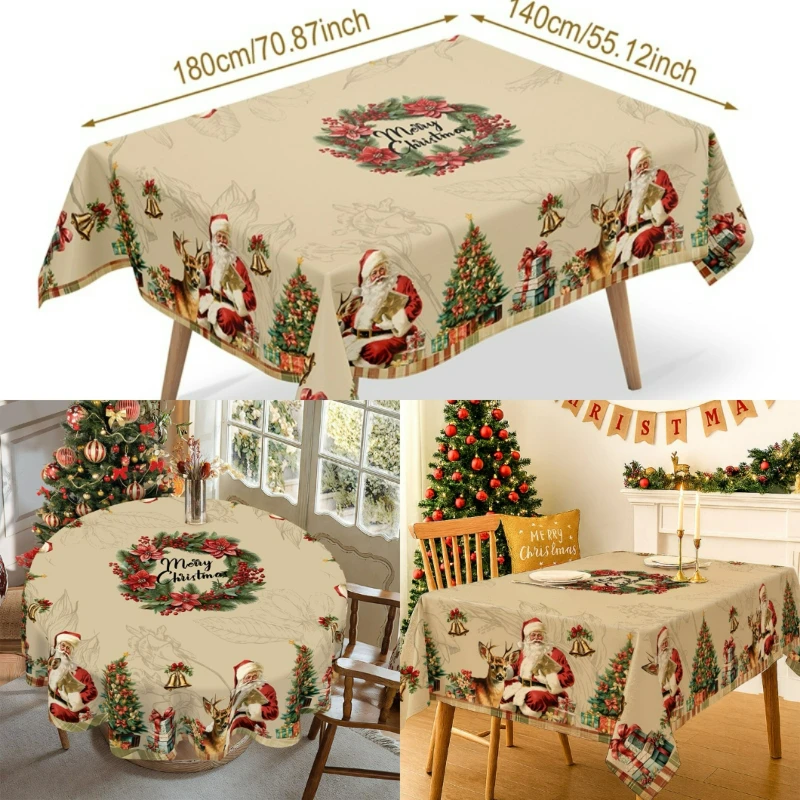 

Винтажная рождественская скатерть Санта-Снеговик, покрытие для стола, рождественские украшения для дома, 2025, рождественские подарки, Navidad Noel, Новый год 2026