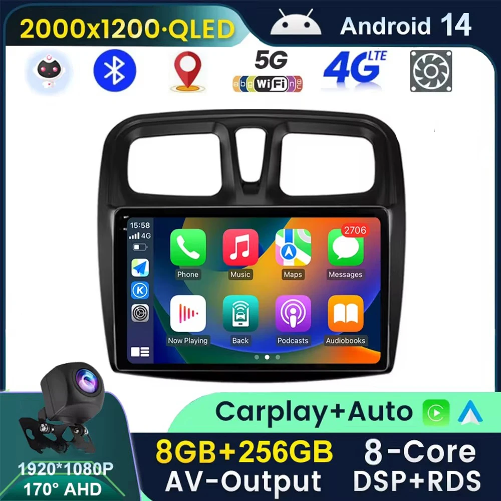 Android 14 For Renault Logan 2 Sandero 2 2014 -2019 Car Radio Multimedia Video Player GPS Navigation Carplay WIFI BT NO DVD