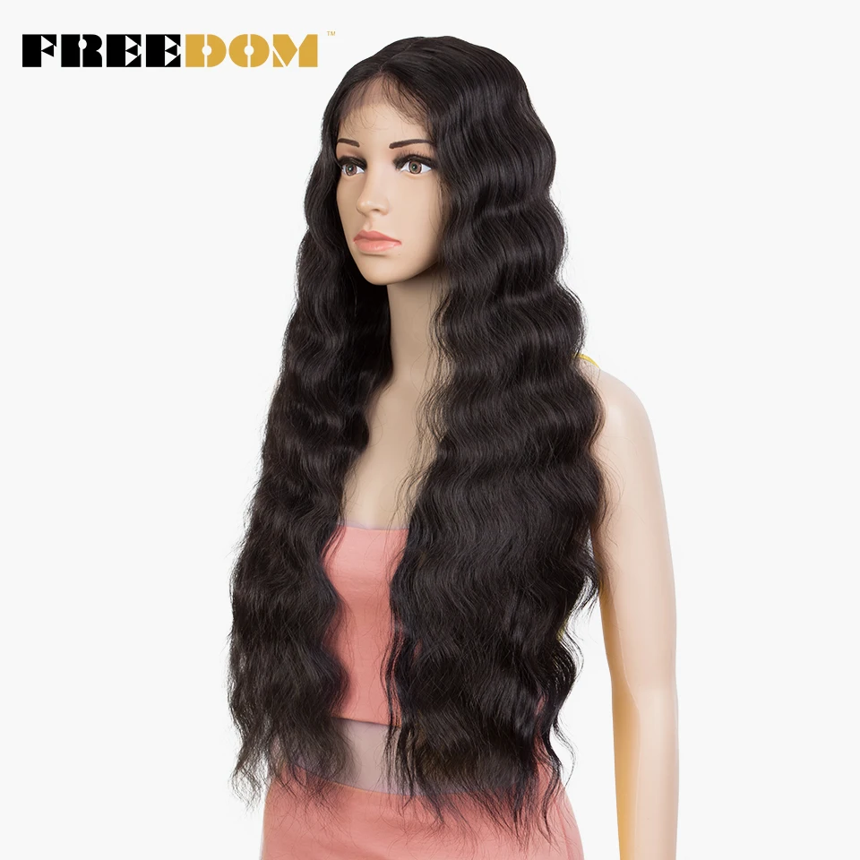 FREEDOM Synthetic Lace Front Wigs 28 Inch Long Wavy Middle Part Pink Black Lace Wigs For Black Women Heat Resistant Cosplay Wig