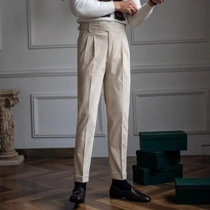 

Naples Men's Corduroy Straight Leg Casual Trousers Retro British Style Autumn Winter Fashionable Youth Polyester Fiber