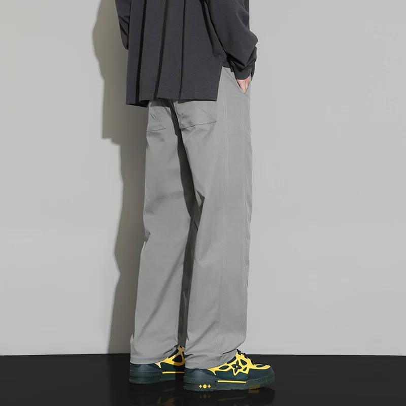 ผู้ชายเอวสูงตรงกางเกงขากว้างโพลีเอสเตอร์สายรัด 2025 ฤดูใบไม้ร่วงฤดูหนาวอเนกประสงค์สบายๆกางเกงยาว,PLUSขนาด 5XL