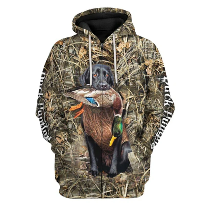 Fashion Men Zipper Hoodies 3D Printed Hunting Duck Pattern Sweatshirt New Hotsale Men Women Casual Pullovers Funny Kids Hoodie