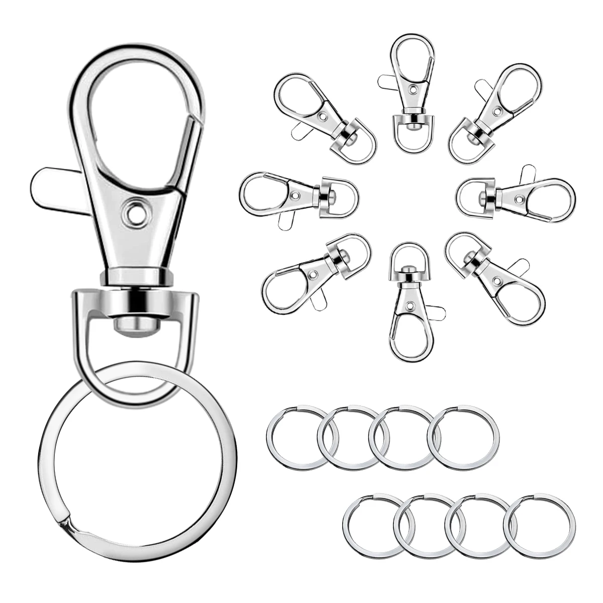 30/40/60/100PCS Keychain Hook with Key Ring Keychain Clip Hook with Flat Ring for Lanyard Jewelry Making DIY Crafts