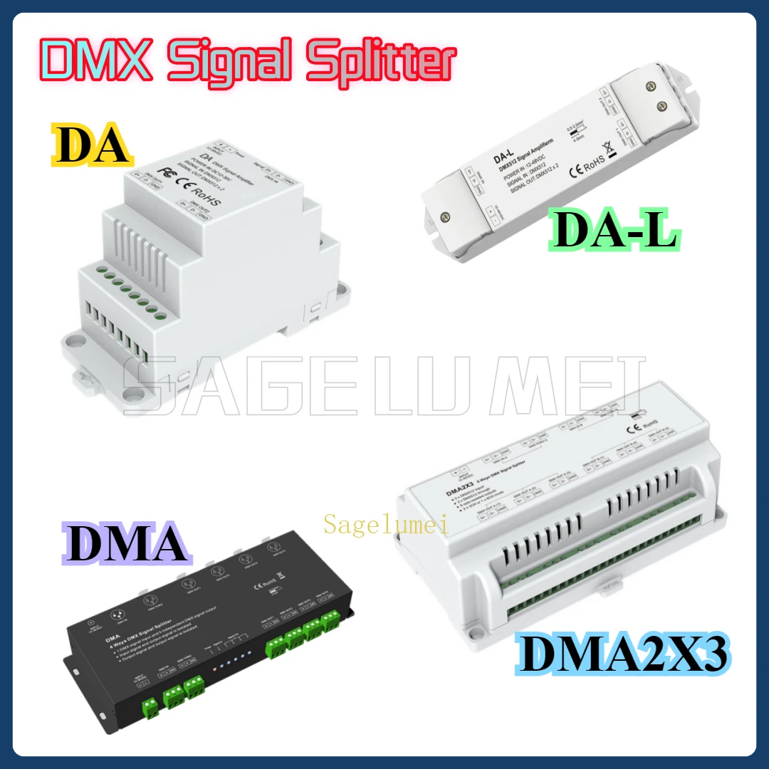 DA DA-L 2 Channel DMA2X3 6 Ways DMX Signal Splitter DC12-36V for LED Strip DMX512 Signal Amplifier Signal Repeater DMA 4 Channel