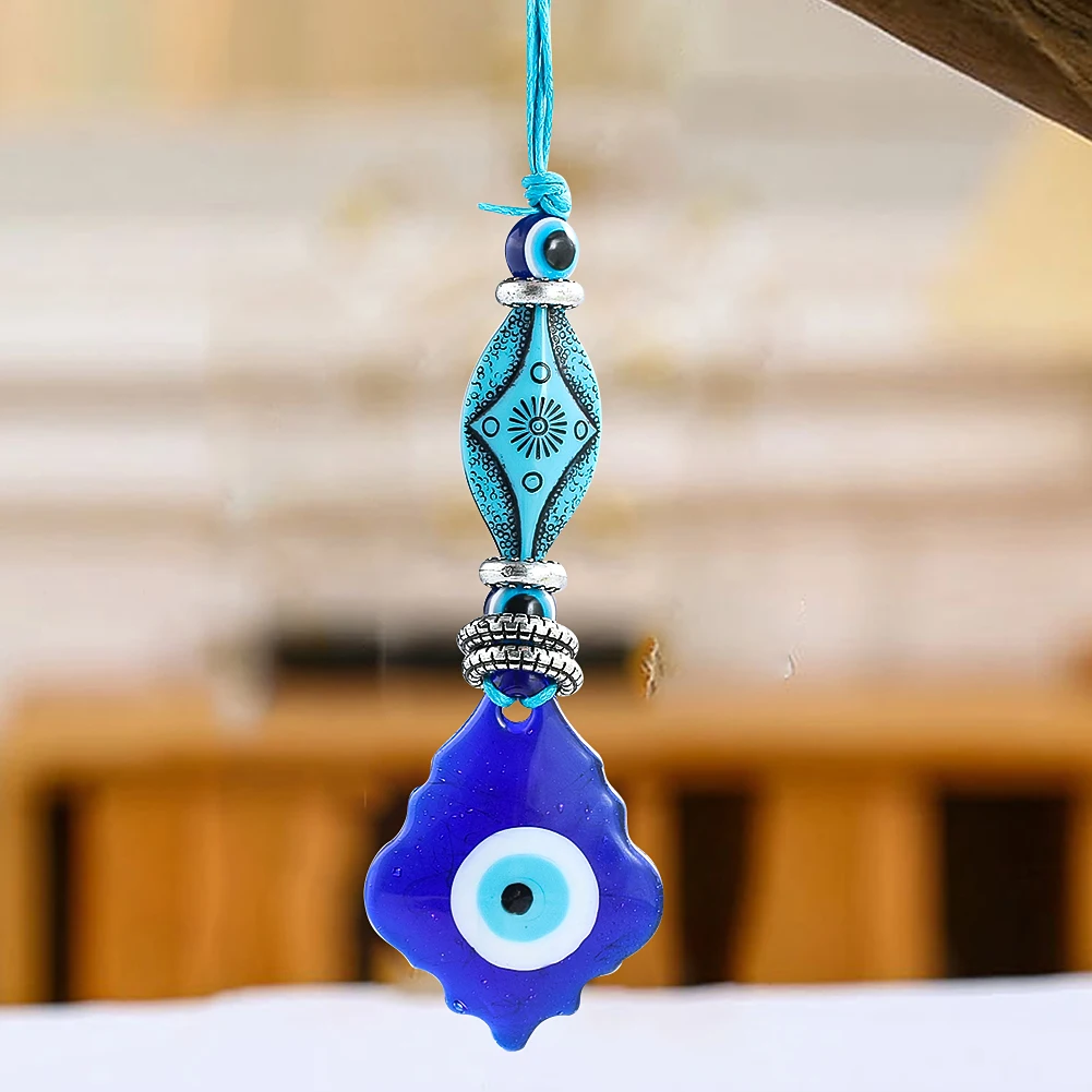 Glazed Maple Leaf Blue Evil Eye Tassel Key Chain Car Rearview Mirror Pendant Hanging Backpack Decor Charms Lucky Jewelry Gift