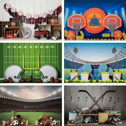 Sports Backdrop Baseball Football Basketball Kids Baby Cake Smash Photography Props Ice Hockey Tennis Child Birthday Backgrounds