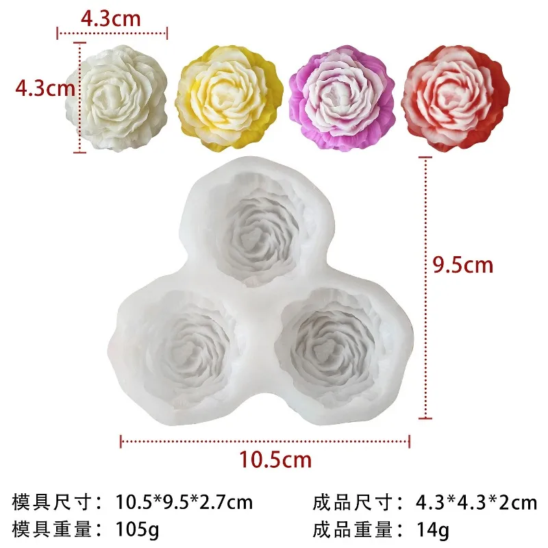 3pcs/set Peony Flower Candle Silicone Mold 3D Mini Rose Flower Soap Gypsum Handicraft Resin Mold DIY Chocolate Cake Baking Tool view 2