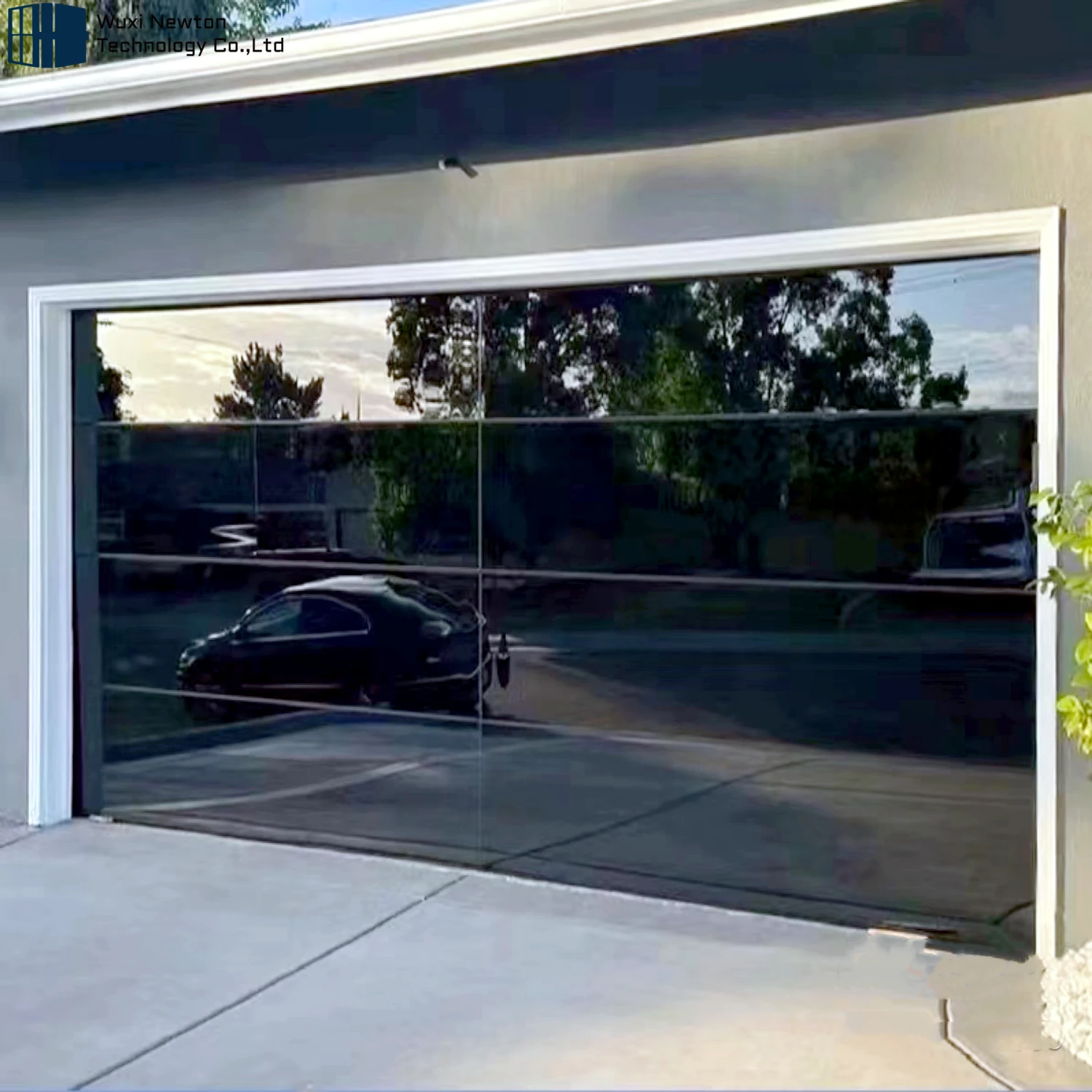 

Custom Professional Manufacturer Frameless Black Reflective Glass Sectional Garage Door Glass Garage Door