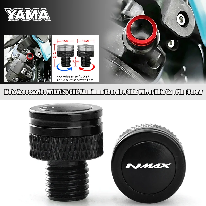 New Fit For YAMAHA Nmax N-max 125 155 V1 V2 2017- 2025 Moto Accessories CNC Aluminum Rearview Side Mirror Hole Cap Plug Screw