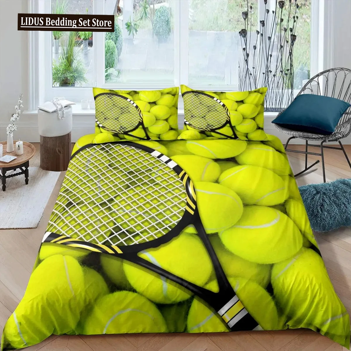 Tennis Ball Duvet Cover Set Sports Game Themed Bedding Set Twin Size For Boys Teens Adult Tennis Racket Ball Comforter Cover