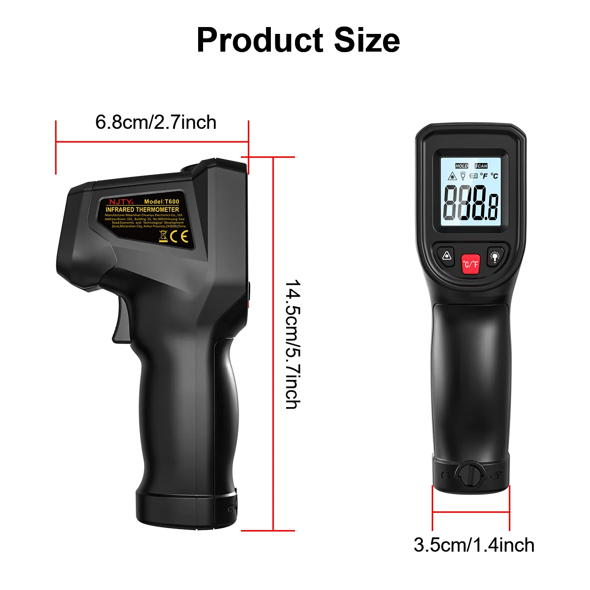 T600 T600A Infrarot-Thermometer -50 ° C bis 600 ° C Berührungsloses digitales IR-Temperaturmessgerät 12:1 Schnell 0,5s Laser-Thermometer – Detail 9