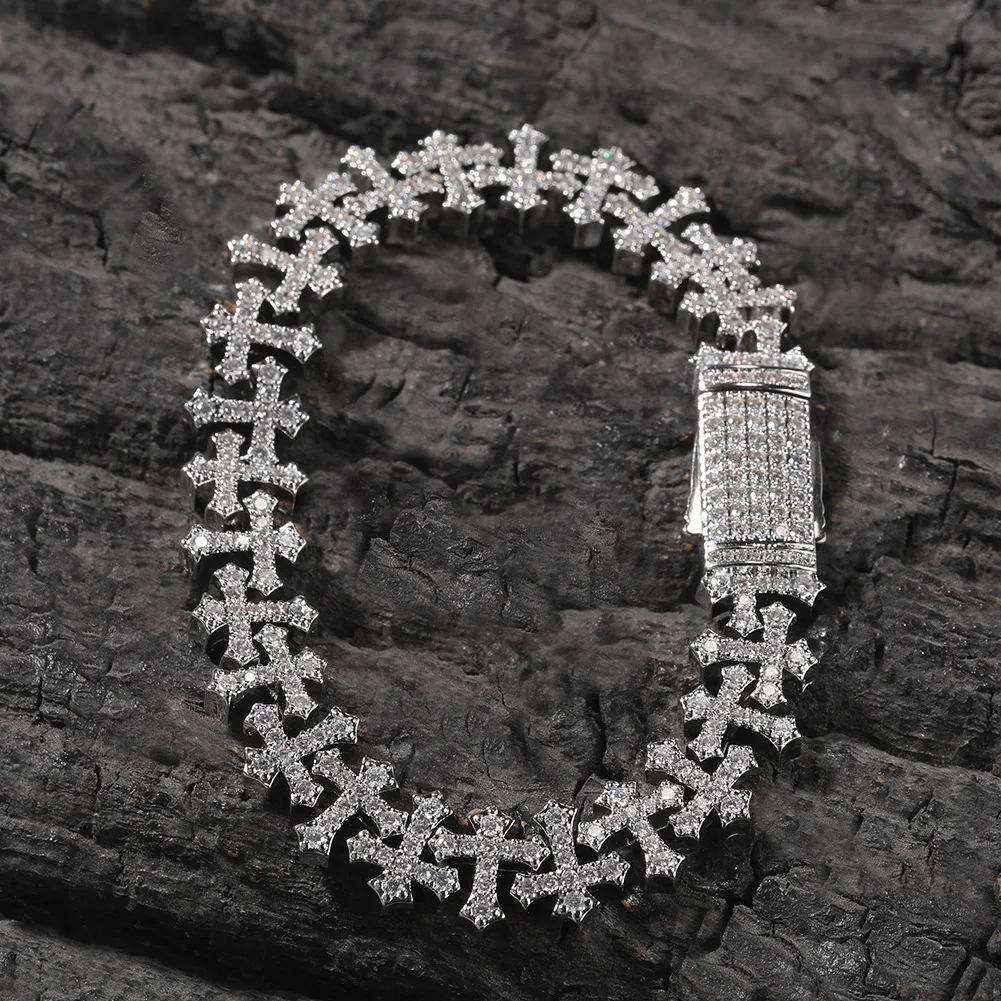 

11,5 мм крестовая цепочка Bling Bling Iced Out латунный браслет с цирконом Mirco Pave Зубец установка рэпер модные ювелирные изделия в стиле хип-хоп BB072