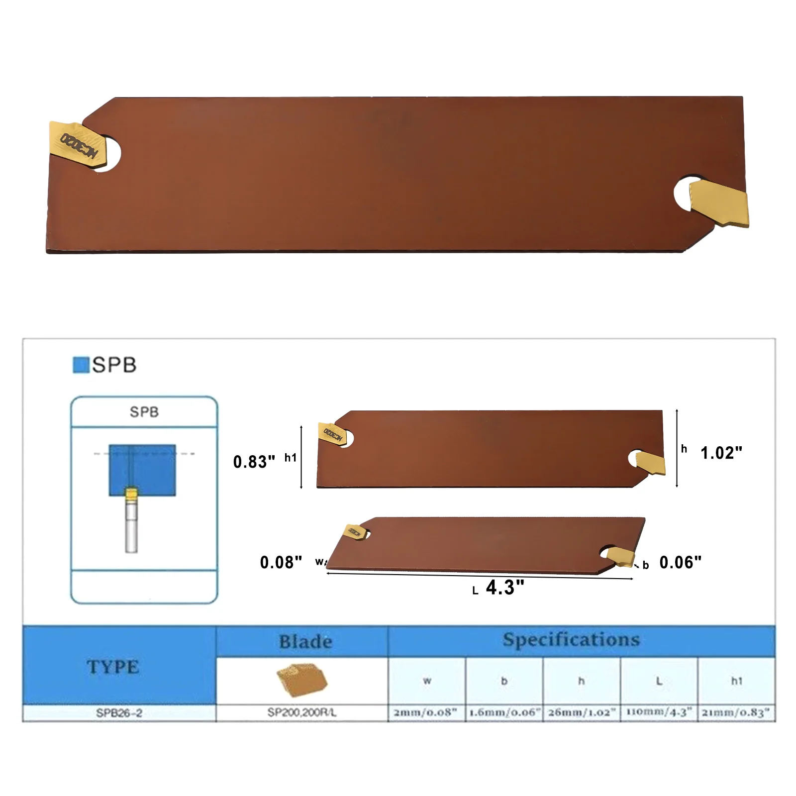 

SP200 GTN2 Grooving CutOff Carbide Inserts Package with SPB262 Blade Slotting Tool Suitable for Various Steel Applications