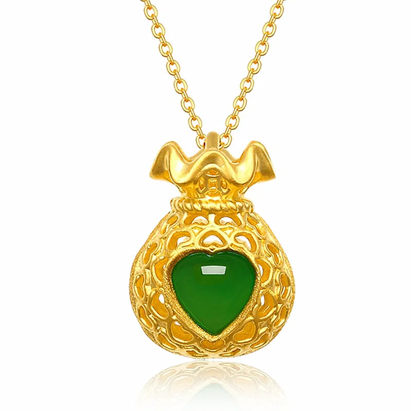 Zielony Naturalny Jadeit Szczęśliwy Wisiorek w Torebeczce Naszyjnik Akcesoria Modowe Amulet Prawdziwa Biżuteria Szczęśliwy Projektant Vintage Urok