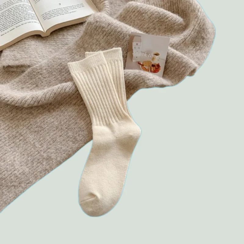 5/10 Pairs Medium-Tube Beige Stacked Socks Warm Wide-Mouth Socks Japanese Simple Winter Fashion Women's Winter Thickened Socks