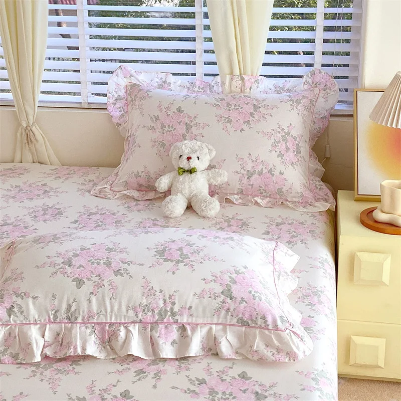 

2pcs Korean Princess Pillowcase 100% Cotton Pillow Cover Floral Pillowslip Ruffles Cushion Cover Pillow Case 베개커버