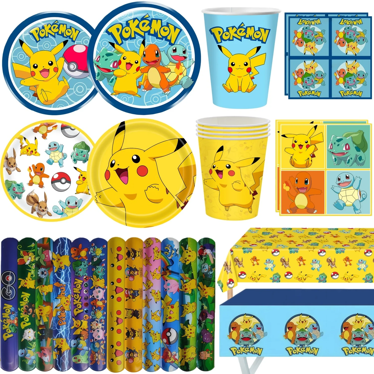 Pokemon Party Decoration Pikachu Disposable Tableware Party Hats Tablecloth Cup Plate Gift Bag Baby Shower Party Favors Pokemon