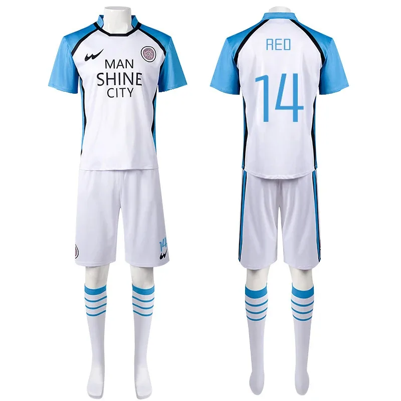 Mikage Reo Chigiri Hyoma Nagi Seishiro Lock Cosplay Branco Azul Jersey Meias Conjunto Unissex Role Playing Outfit jhihi