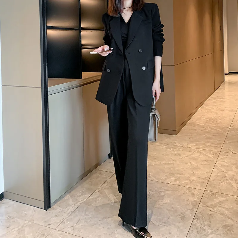 

SuperAen 2024 Summer Women's Blazer Korean Style Loose Wide Leg Office Lady Two-piece Set