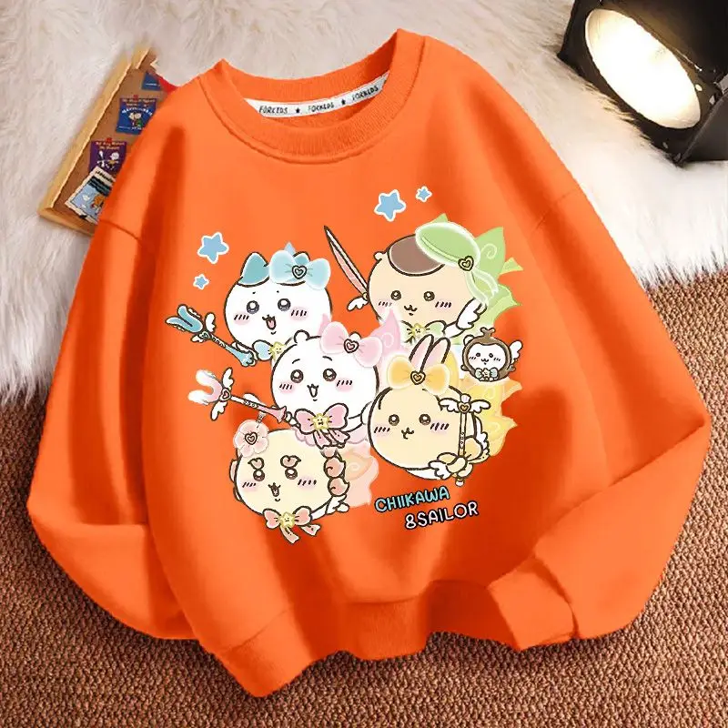 Cartoon Kawaii Autumn Winter Sweatshirt Crew Neck Thicken Loose Boy Girl Skin-friendly Fabric Breathable Wear-resistant Chiikawa
