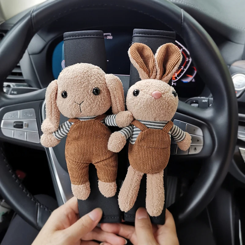 

Мультяшные Автомобильные Защитные плечевые накладки, кролик, Мягкий ремень безопасности для взрослых, молодежи, детей, милые Чехлы для ремней на автомобильные сиденья