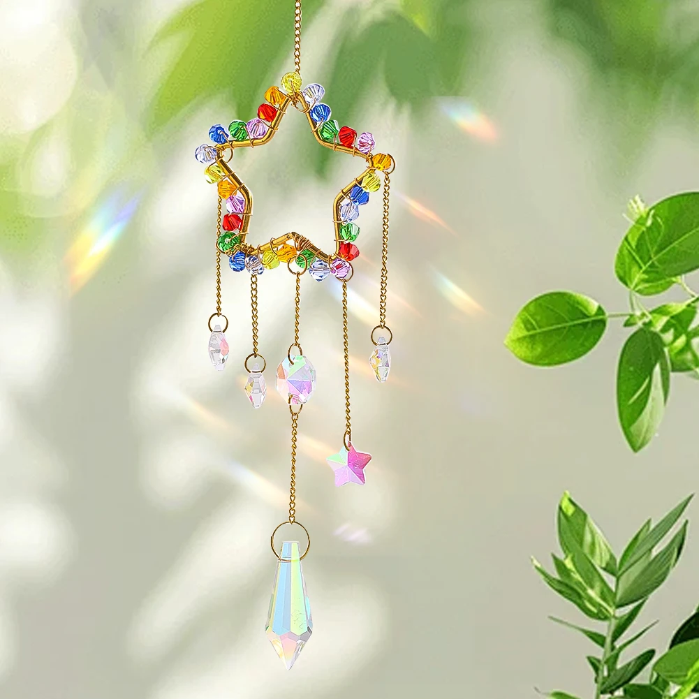 Sparkling Crystal Dreamcatcher Ornament Star Crystal Wind Chimes Suncatcher for Window Rainbow Maker Wall Hanging Decor Gifts