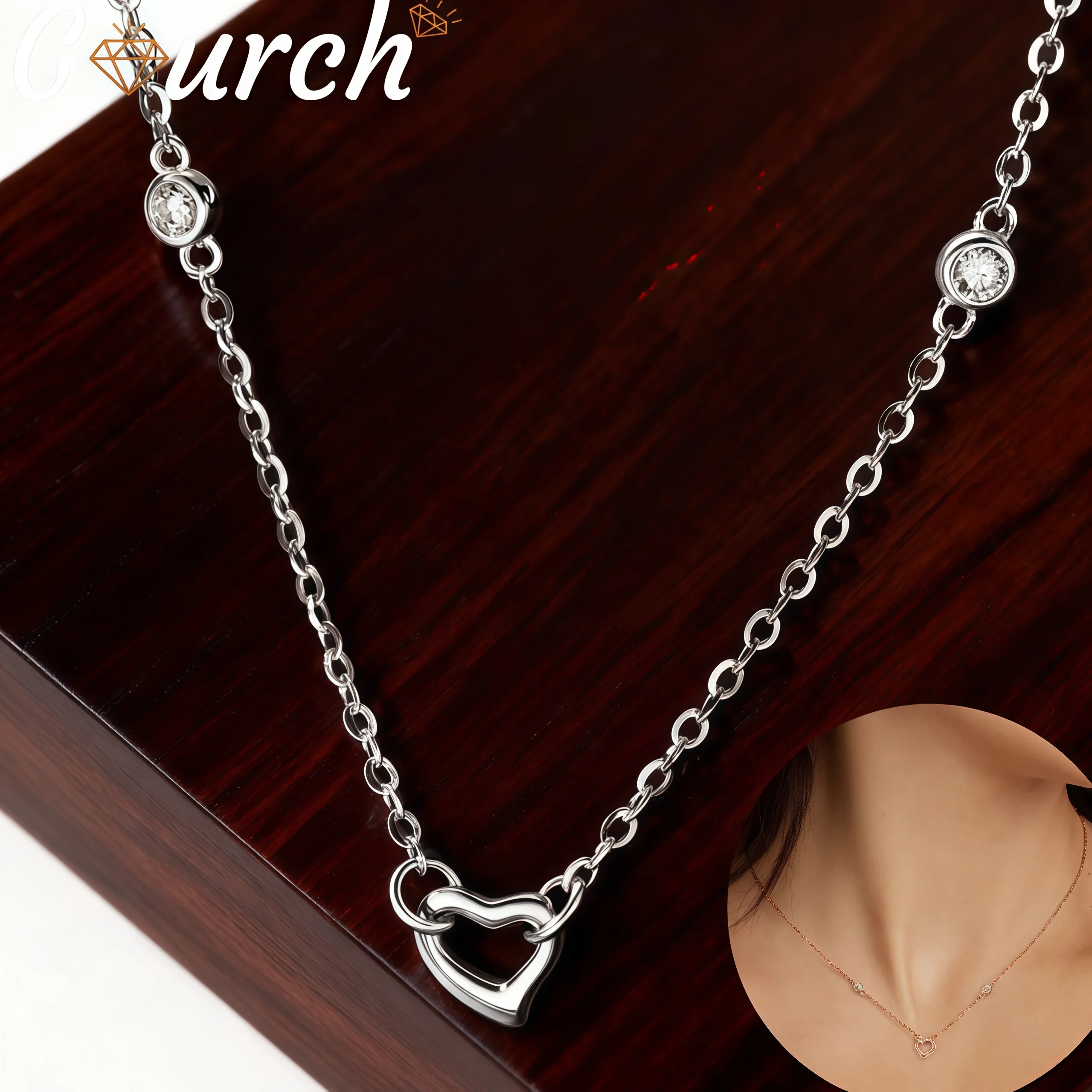 

Серебряное ожерелье Gourch S925 с открытым сердцем и сверкающим муассанитом, элегантная цепочка на ключицу в форме любви, изящные ювелирные изделия