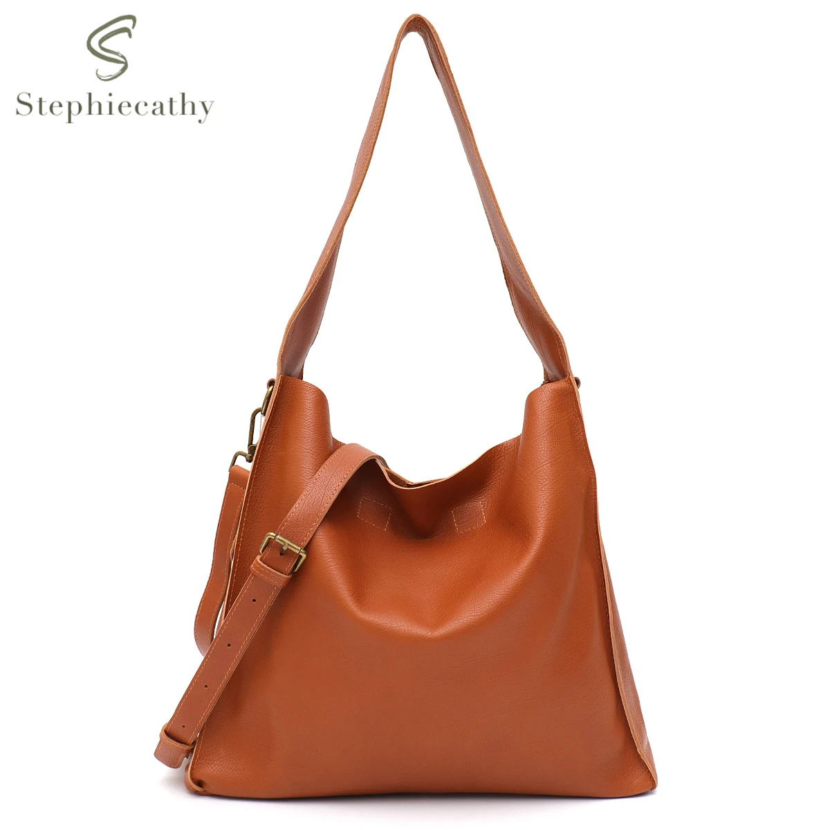 SC Women Retro Solid Color Genuine Leather Shoulder Bag Large Capacity Cross body Handbag with Zipper Lining Purse Casual Daily