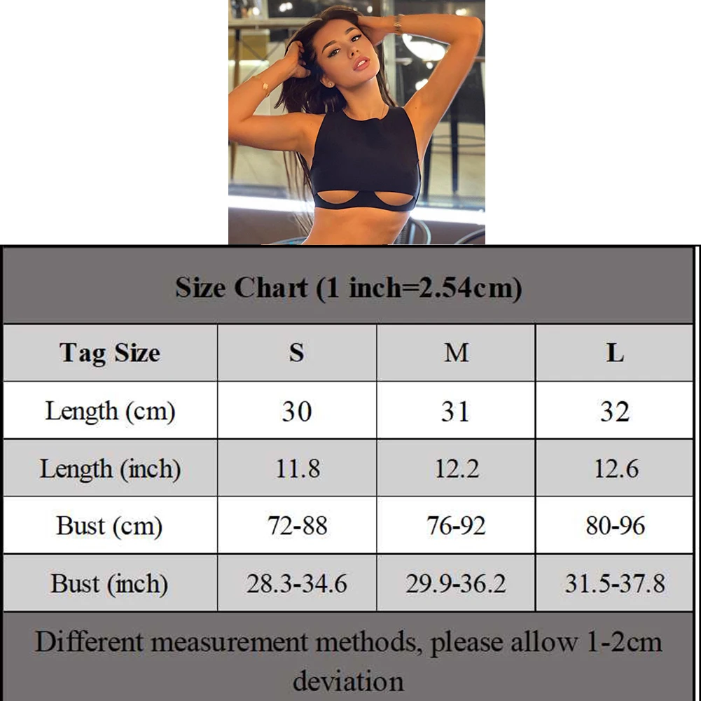 Black Crop Top Women Short Vest Hot Girl Sleeveless Moderate Elasticity Nightclub Wear Polyester Fabric Round Neck