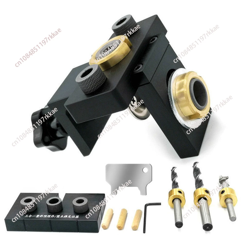 3-In-1 Drilling Positioner Drill Bit Guide Fixture Drill Positioner Kit Woodworking Tools with Step Drill
