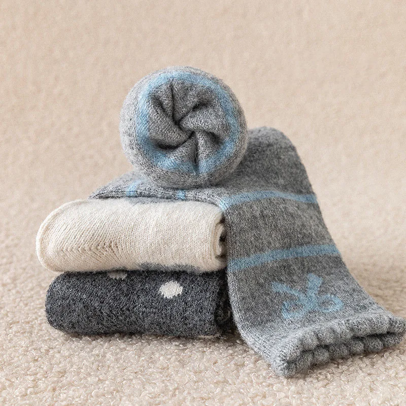 3 Paar viele Winter-Mädchen-Röhrensocken, 2–12 Jahre, süße Farbblockierung, Kinder-Liebespunkte-Socken, warme Kinder-Kniestrümpfe