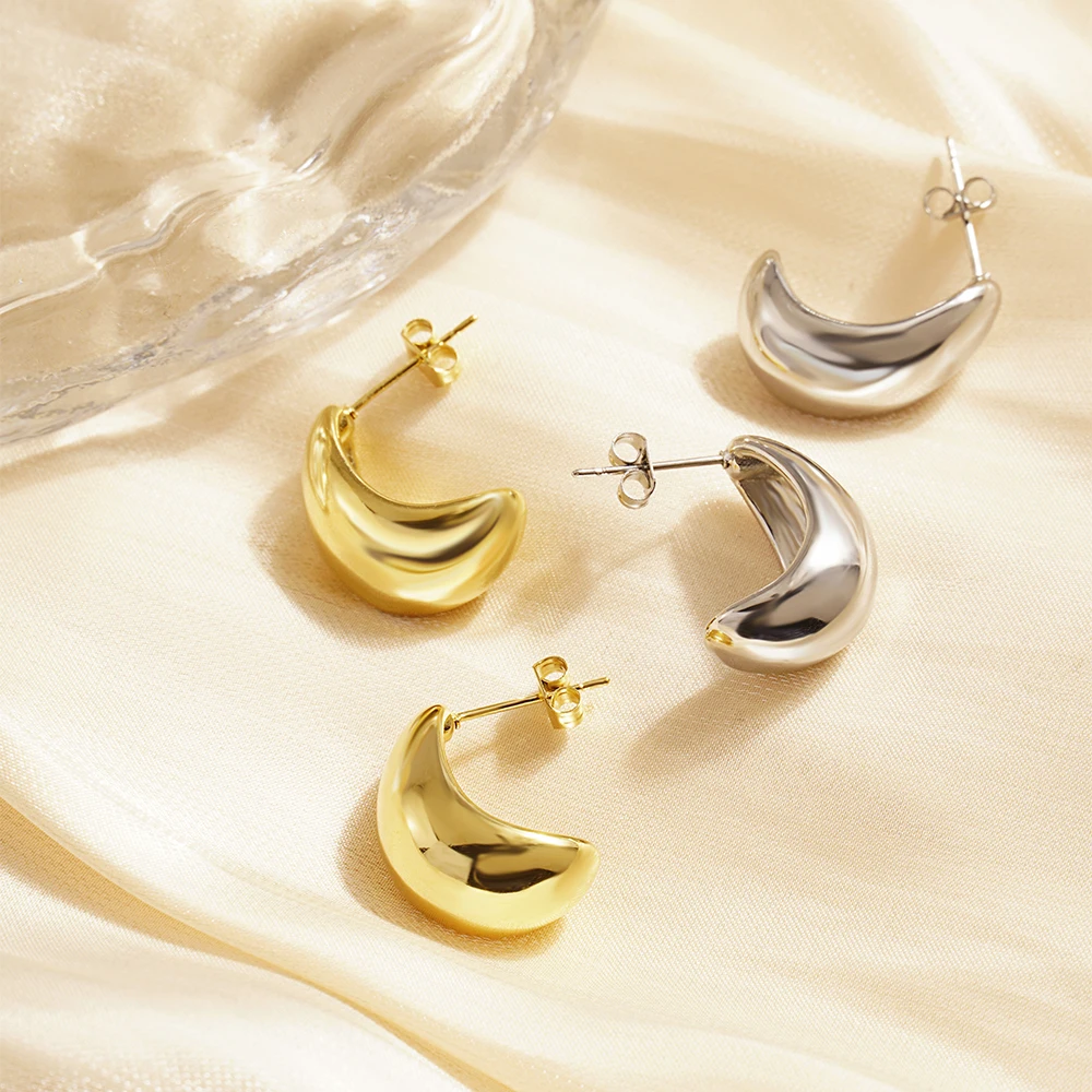 Stainless Steel Europe And America Fashion Minimalism Water Droplet Crescent Moon Stud Earrings Jewelry Gift For Women