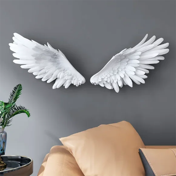 2PCS Resin 3D Feather Wing Wall Sticker Ornaments Home Livingroom Wall Mural Accessories Office Hotel Wall Decoration Pendant