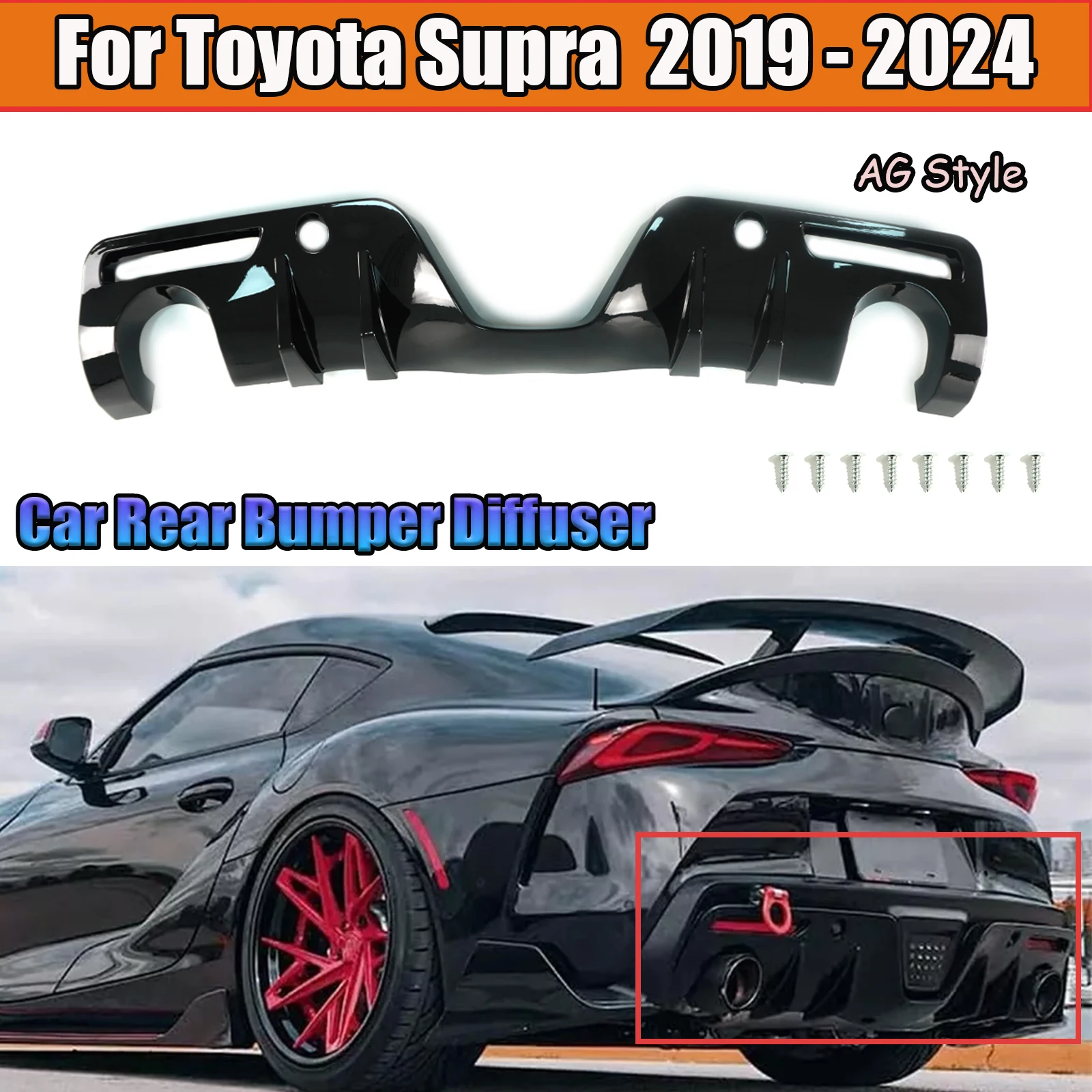 Rear Bumper Add-On Diffuser For Toyota Supra 2020 2021-2024 A90 A91 MK5 AG Style Spoiler Body Kit Glossy Black Car Accessories