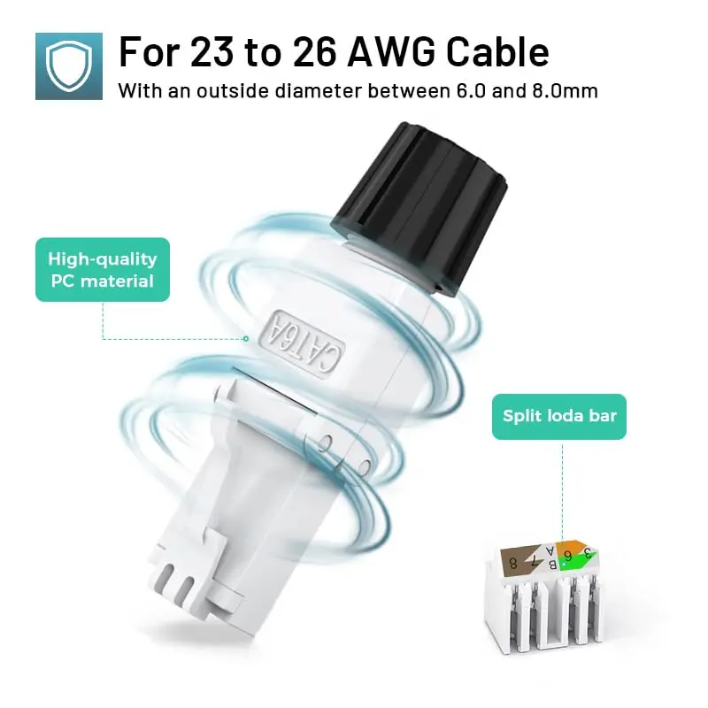 ZoeRax Cat6A Cat6 RJ45 Connector Tool-Free, UTP Cat 6a Field Termination Modular Plug for 23-26 AWG Unshielded Ethernet Cable