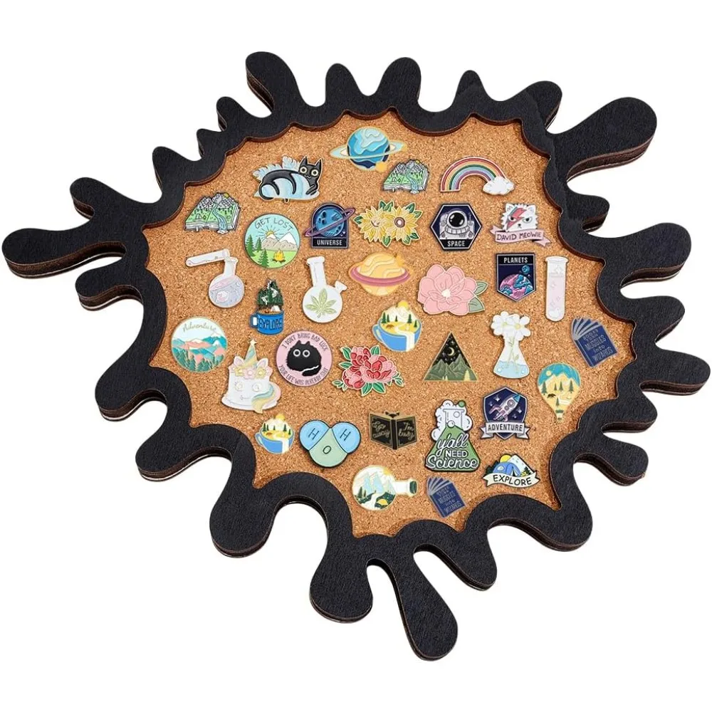 

Splatter Pin Cork Board 11.8x10.2Inch Wall Mounted Corkboard with Black Frame Bulletin Display Board for Brooch Pin Storage