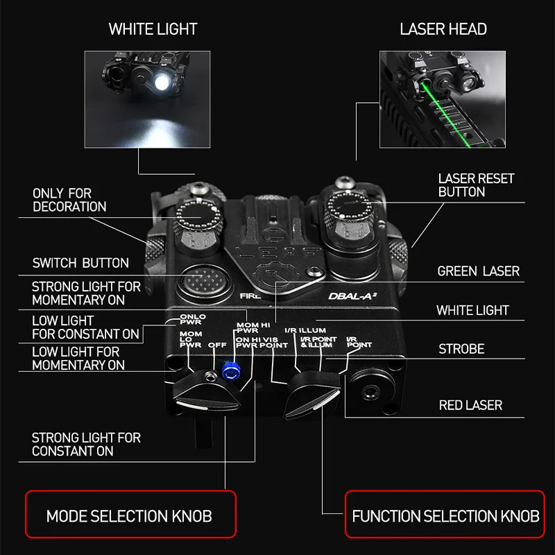 WADSN Full-Metal DBAL-A2 Laser Red Green Blue IR Sight Pointer Strobe White LED Flashlight Tactical DBAL A2 Hunting Indicator