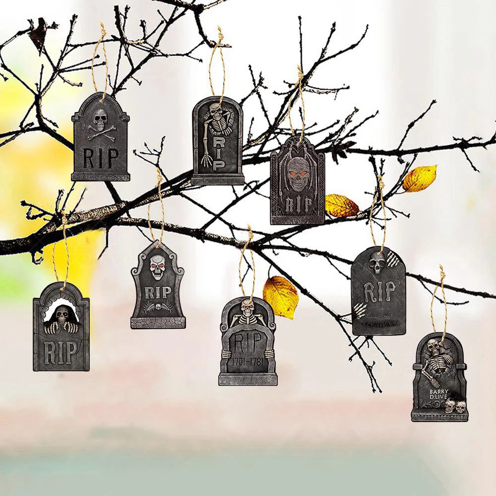 16Pcs Halloween Tombstone Corpse Hanging tags DIY Happy Halloween Party DIY Decor Pendant Spider Bat Ghost Cat Skull Home Decor