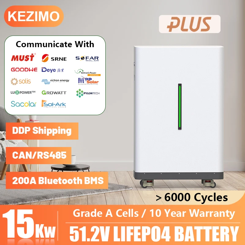 

LiFePO4 48V 300Ah 15KWh Battery 51.2V 100Ah 5KWh 200Ah 10KWh 6000+ Cycles Lithium Battery Pack Bluetooth RS485 CAN BMS EU SOTCK