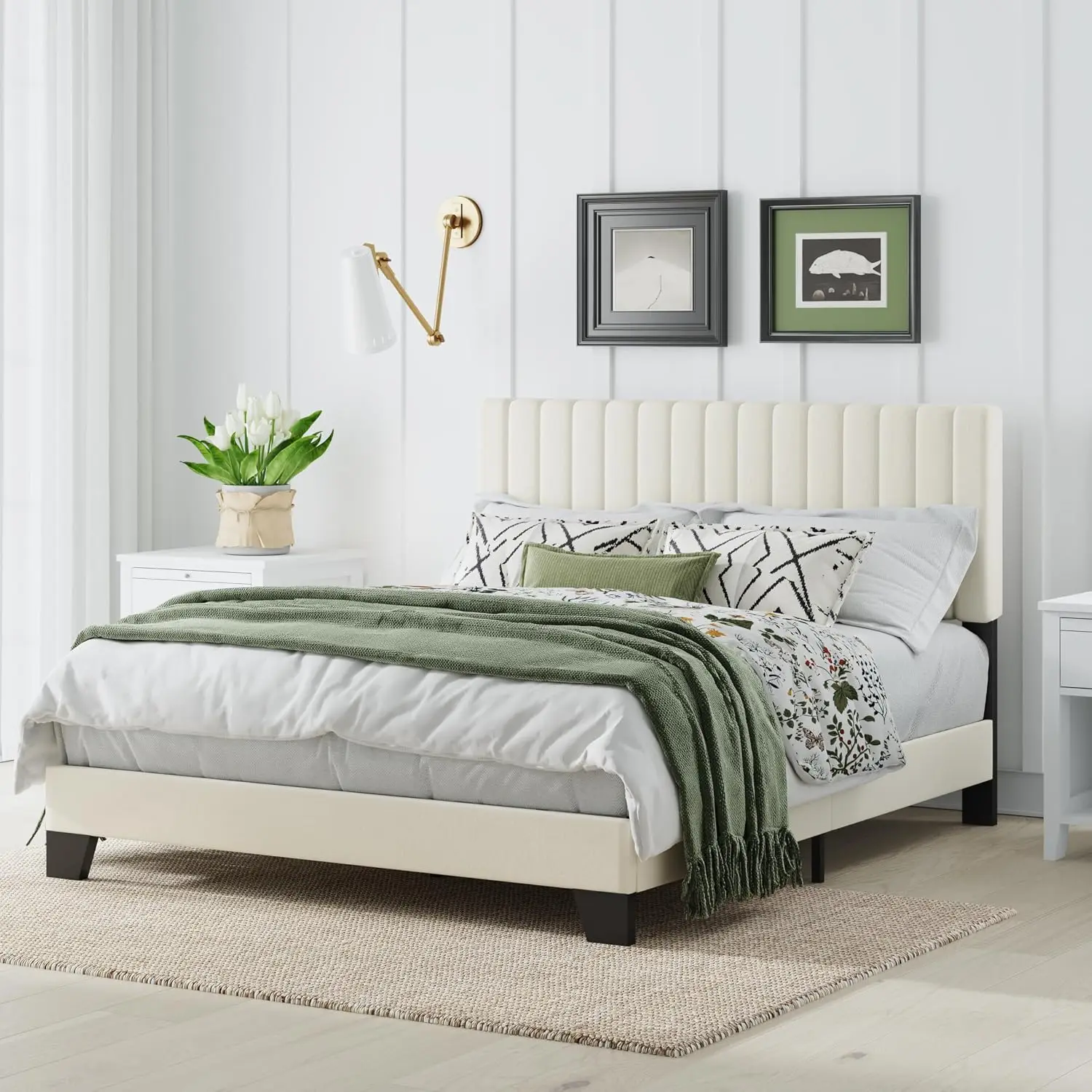Queen Size Bed Frame, Velvet Upholstered Platform Bed with Adjustable Tufted Headboard, Sturdy Frame and Slats, Noiseless, No Bo - view 3