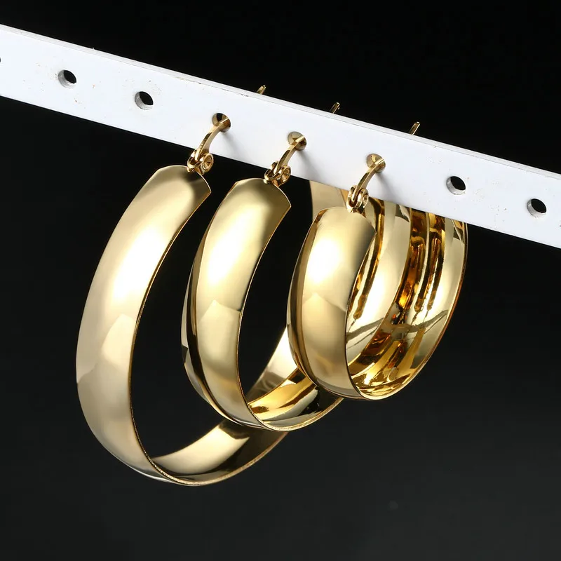 Stainless Steel Wide Statement Hoop Earrings For Women Big Round Metal Earings Titanium Steel Jewelry Party Accessories Gift