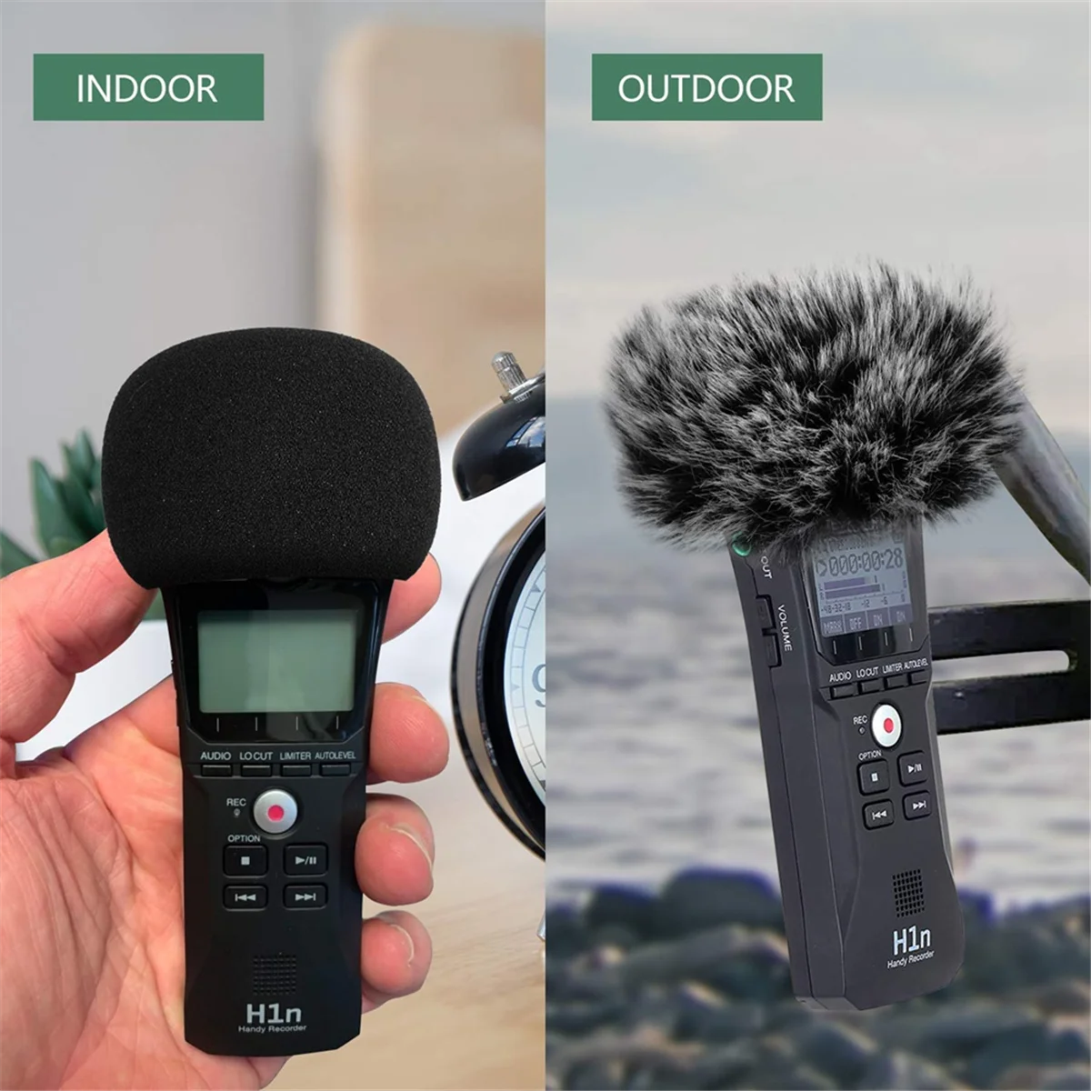 2Pcs Microphone Windscreen, Furry Windscreen Muff Wind Cover + Foam Microphone Windscreen Cover for Zoom H1 H1N Mic