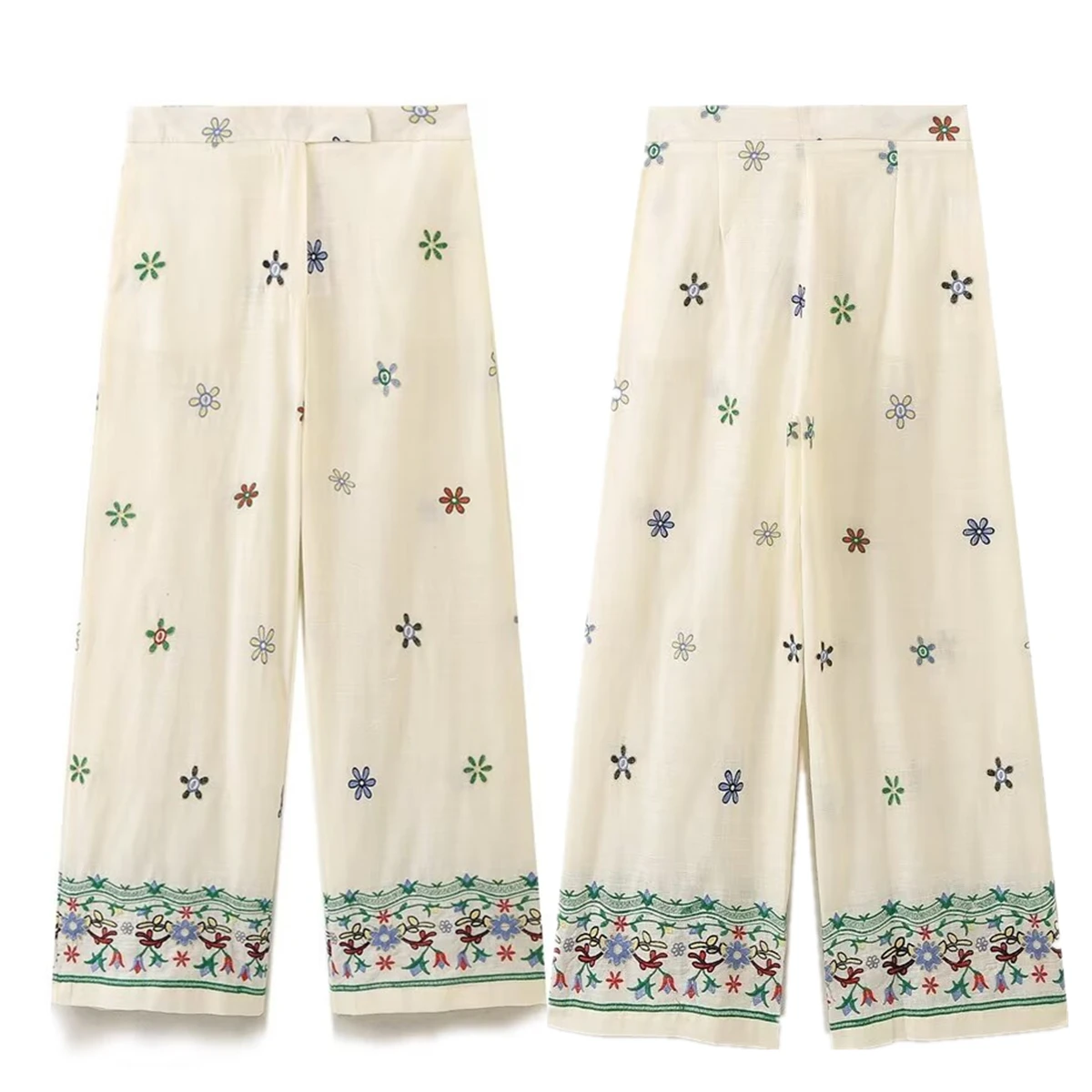 

Jenny&Dave Moroccan Bohemian Vintage High Wasit Casual Pants Straight Loose Pantalones Mujer Embroidered Trousers Women