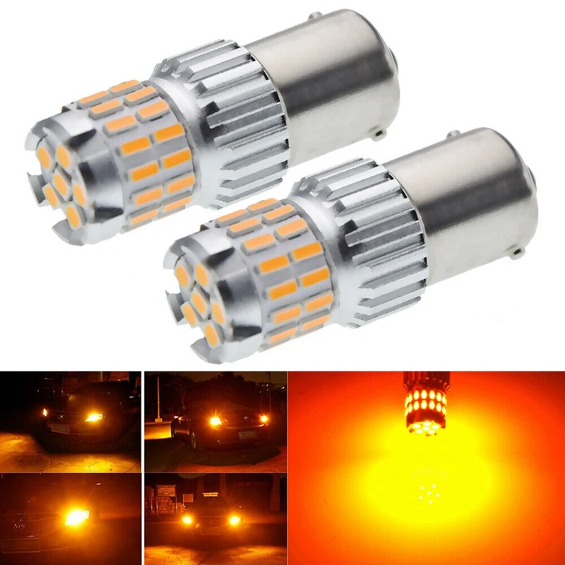 BA15S Amarelo Frente Traseira Turn Signal Lights, Lâmpadas LED, 1156, 7506, P21W, 2 Pcs