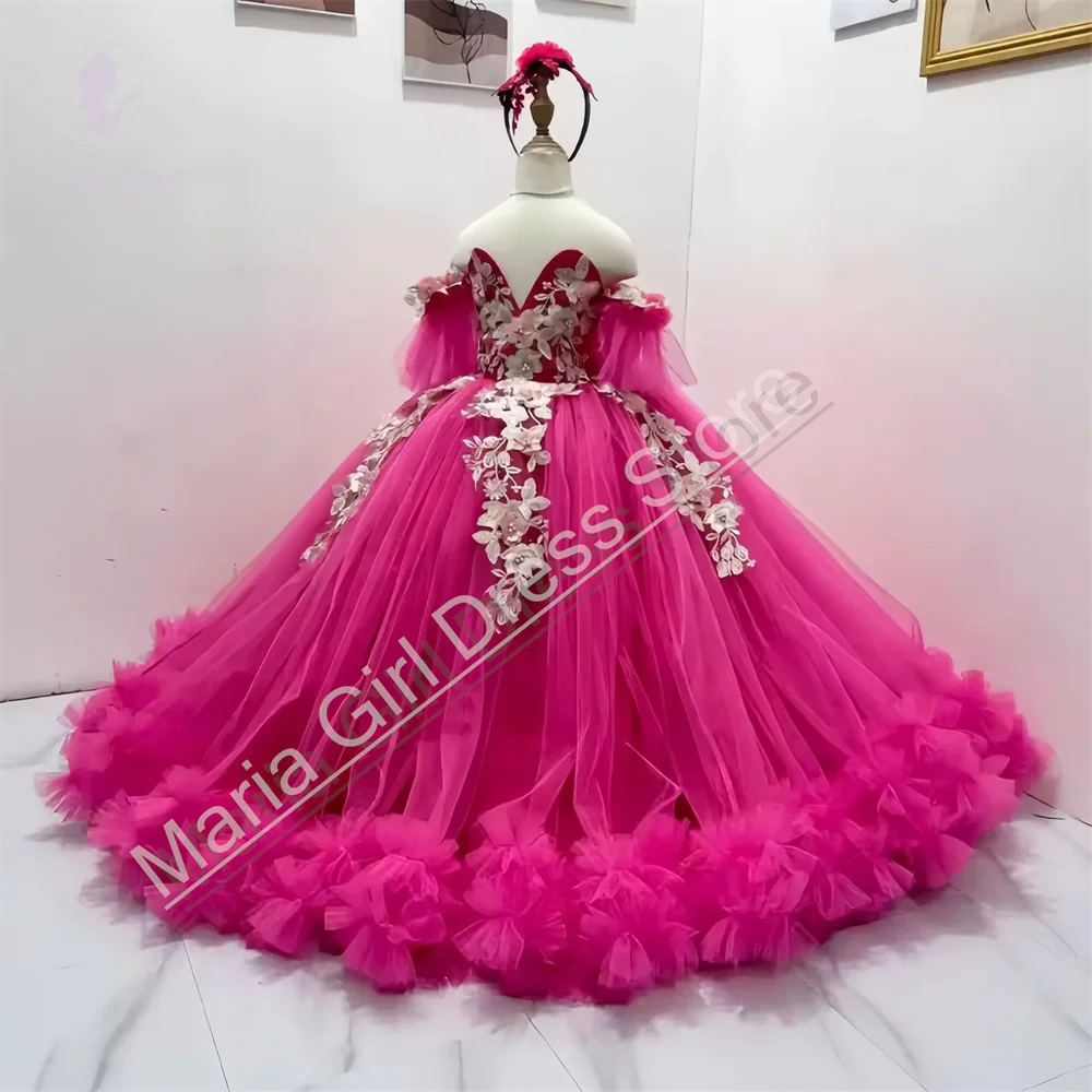 Rose Off-shoulder Luxury Flower Girl Dress for Weddings Fluffy Embroidered Sweetheart Neckline Children's Birthday Dress