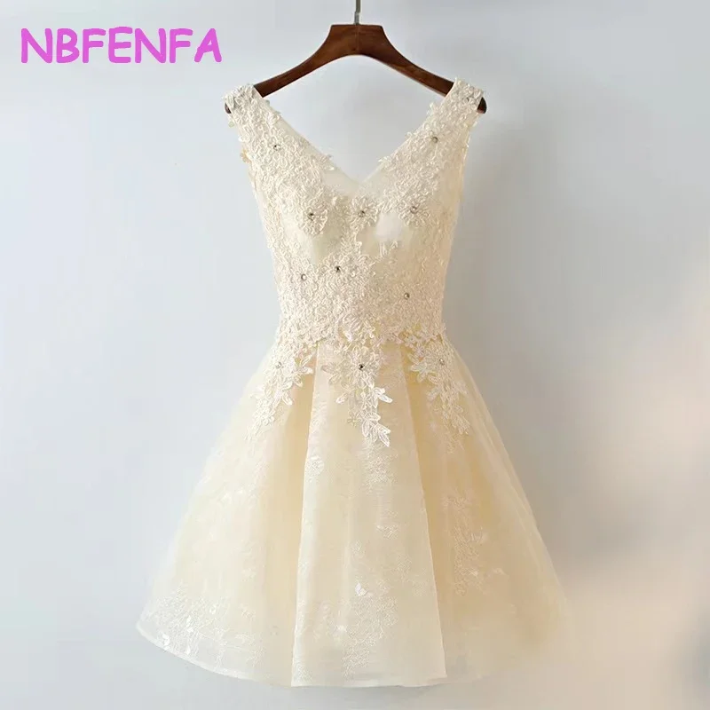 

NBFENFA 2024 Summer Evening Dresses New V-Neck Simple Short Dress Adult Graduation Gowns Formal Party Dress Vestidos De Noche