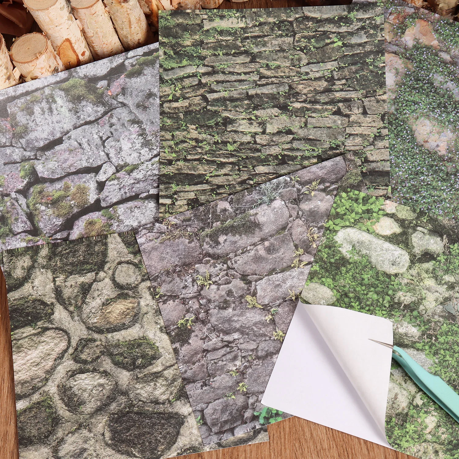 12 Blatt Steinwand Landschaft Hintergrund große selbstklebende Scrapbook-Aufkleber, für Hintergrundpad, Scrapbooking-Zubehör – Detail 4