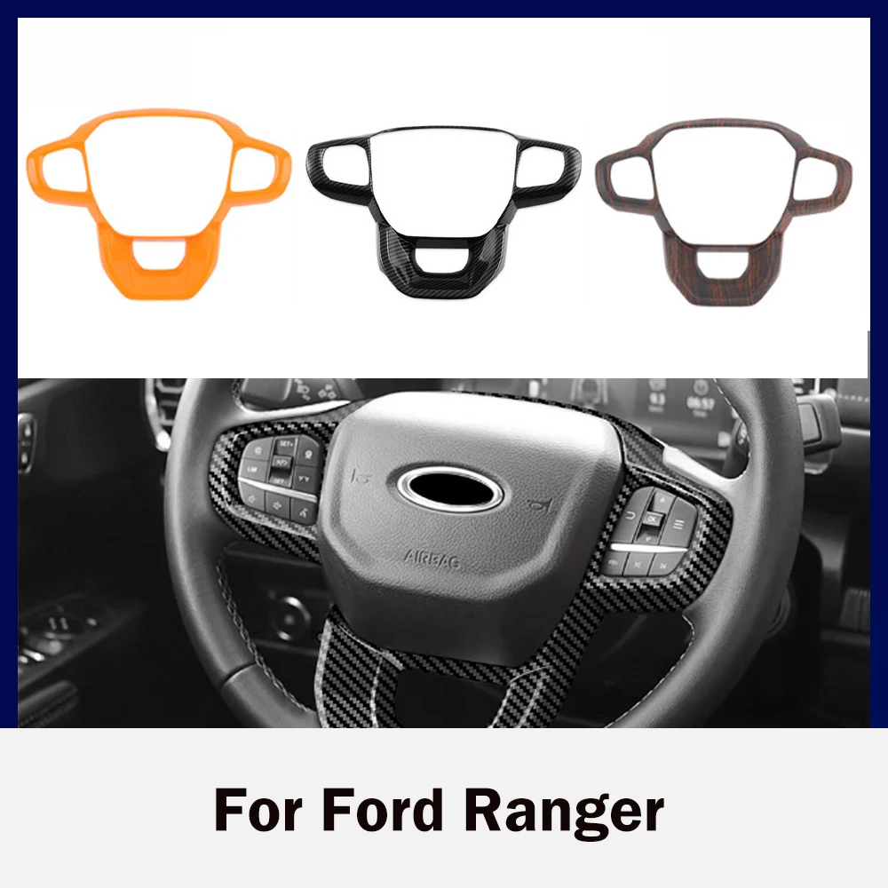 

Car Steering Wheel Cover Trim For Ford Ranger T9 2023 2024 LHD，RHD available Carbon Fiber, Orange ,Peach wood pattern Look